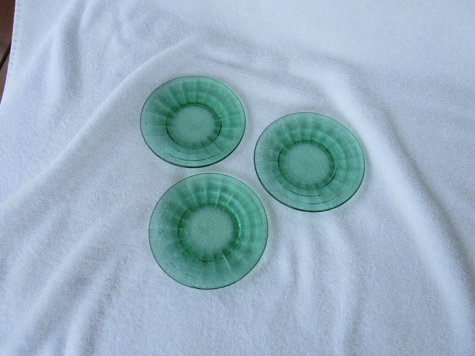 3 Akro Agate Children's Tea Set Stacked Disc Interior Panel Green 4-1/4"~ Plates
