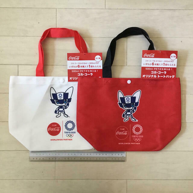 Tokyo 2020 Miraitowa Cocacola Original Tote Bag Red White 2 Sheets Set