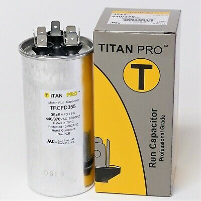 Titanpro Trcfd355 Hvac Round Dual Motor Run Capacitor. 35/5 Mfd/uf440/370 Volts